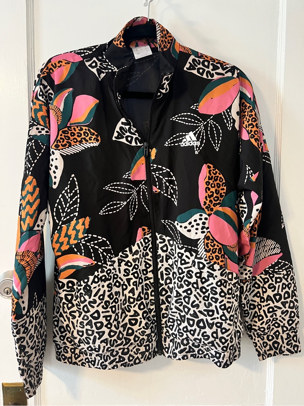 Farm Rio x adidas Black Floral & Leopard Print lightweight Jacket Women's M